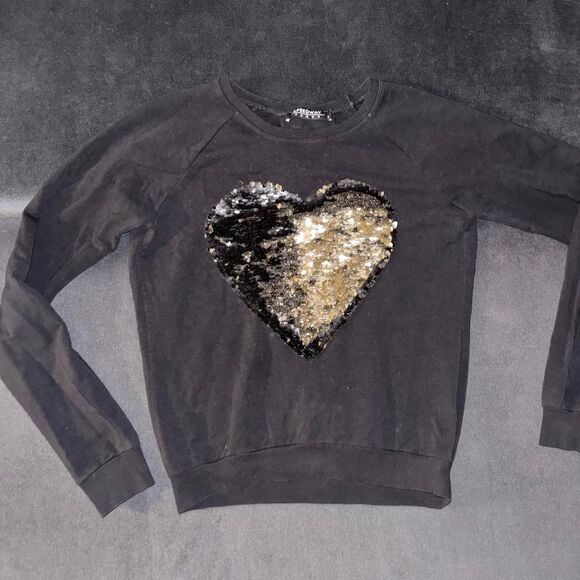 Women's Black and Grey Sweatshirt with heart sequin - Picture 2 of 3